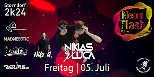Imagem principal do evento NeonFlash Vol. 4 Storndorf 2024 mit Niklas Dee & Luca-Dante Spadafora