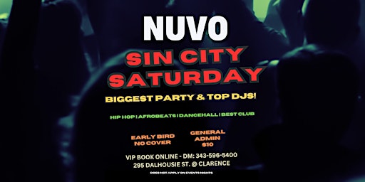 Primaire afbeelding van SIN CITY SATURDAY @ NUVO  LOUNGE - OTTAWA BIGGEST PARTY & TOP DJS!