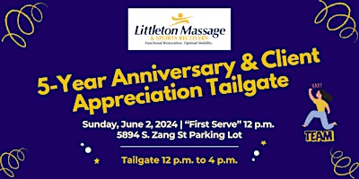 Imagem principal do evento 5-Year Anniversary and Client Appreciation Tailgate Party