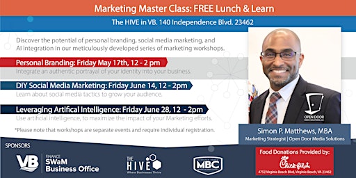 Imagen principal de Master Class, Lunch & Learn: Personal Branding, DIY Social Media, and AI