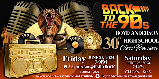 Imagem principal do evento happBoyd Anderson High 30th Reunion - BACK to the 90's - Game Night/Club 94
