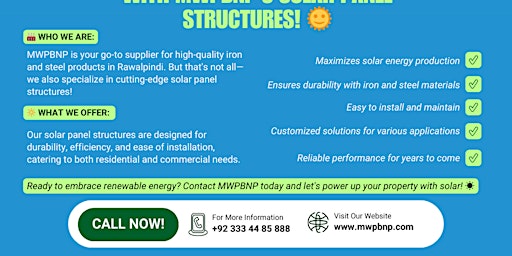Imagem principal do evento Efficiency Redefined: MWPBNP's Adjustable Tilt Solar Panel Structures