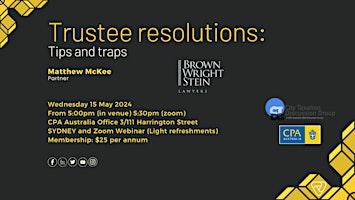 Imagem principal do evento 15 May 2024 | Hybrid | Trustee resolutions: Tips and traps by Matthew McKee