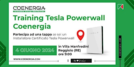 Hauptbild für Training per i  Certificati Tesla Powerwall - Coenergia 4 Giugno 2024