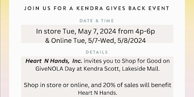 Image principale de Heart N Hands "Sip & Shop" with Kendra Scott Lakeside Mall