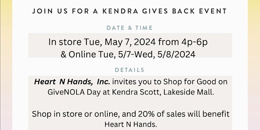 Primaire afbeelding van Heart N Hands "Sip & Shop" with Kendra Scott Lakeside Mall