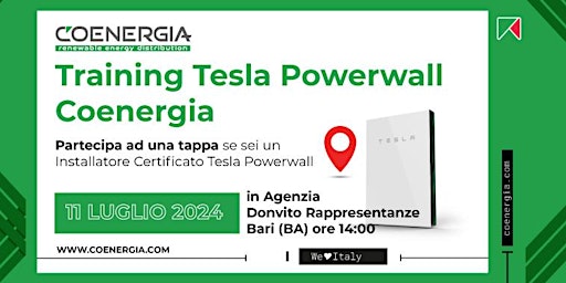 Immagine principale di Training per i  Certificati Tesla Powerwall - Coenergia 11 Luglio 2024 