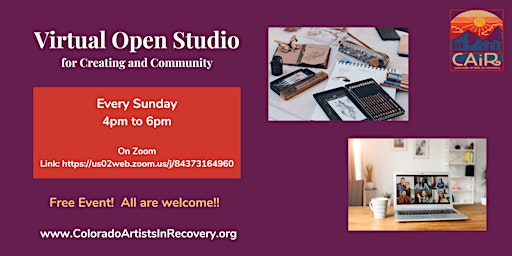 Imagem principal do evento Virtual Open Art Studio: Art, Community, and Recovery