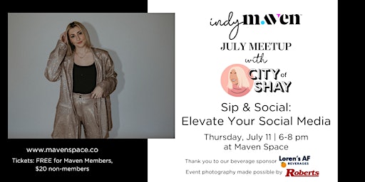 Image principale de Indy Maven July Meetup: Sip + Social with City of Shay