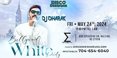 Imagem principal do evento BOLLYWOOD WHITE PARTY  FT. DJ DHARAK IN RALEIGH.
