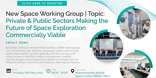 Imagem principal do evento DSMC New Space Working Group | May 2024 | MBRSC Dubai Offices