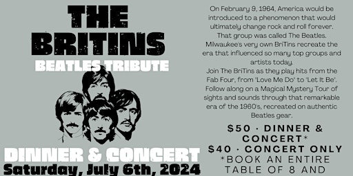 Imagem principal do evento The BriTins Beatles Tribute Band - Dinner & Show