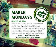 Imagen principal de Maker Monday May - Sublimation Tote Bag