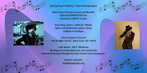 Imagem principal de Solo Flute Charity Concert to Benefit NEW ALTERNATIVES For Homeless LGBTQ Youth.