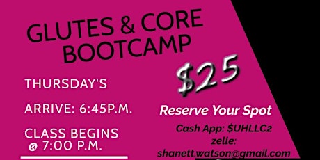GLUTES & CORE BOOTCAMP - THURSDAY'S
