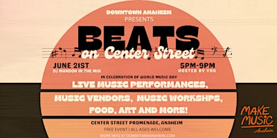 Image principale de Beats on Center Street (FREE EVENT NO TICKETS REQUIRED)