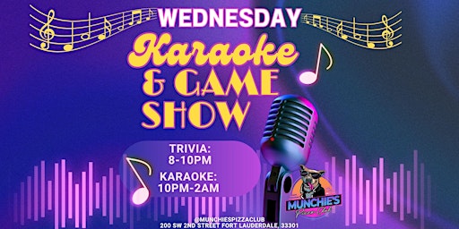 Imagem principal do evento Game Show Trivia Karaoke Wednesdays at Munchie's Pizza Club