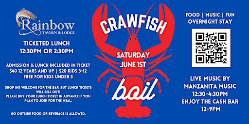 Imagem principal do evento Rainbow Lodge's 2nd Annual Crawfish Boil!