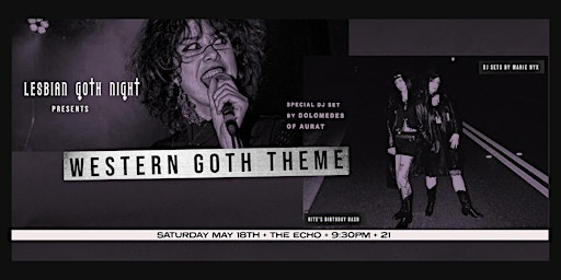 Lesbian Goth Night, Western Goth Theme, DJ set by Dolomedes of Aurat. primary image