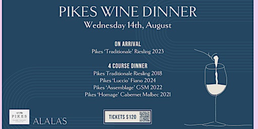 Imagem principal do evento Pikes Wine Dinner @ Alalas (The Oaks )