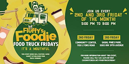 Imagem principal do evento Fluffy's Foodie Food Truck Fridays | Sabal Pines Park