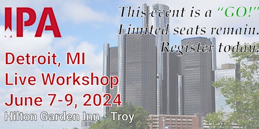 Primaire afbeelding van IPA *LIVE* Workshop - Detroit, MI - June 7-9, 2024