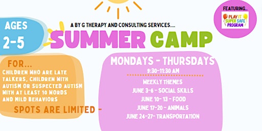Summer Camp: Late Talkers, Children with Autism (Ages 2-5) June 3-27, 2024 primary image