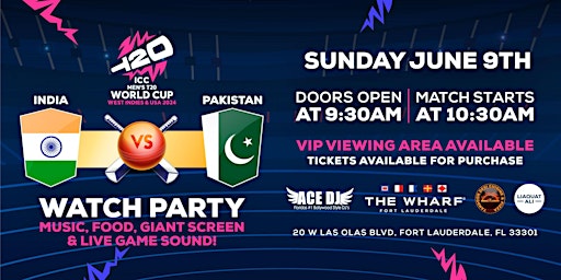 Primaire afbeelding van India vs Pakistan - ICC Men's T20 World Cup Watch Party  at The Wharf FTL