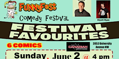 Primaire afbeelding van Sun. June 2 @ 4 pm - SUNDAY FUNNY DAY - 6 FunnyFest Comedians - Patio Show