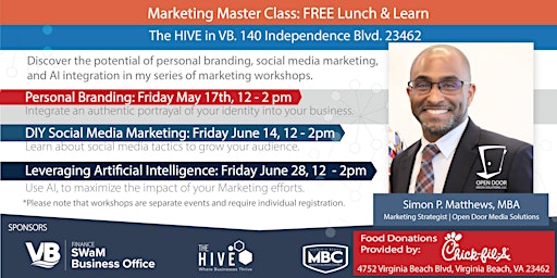 Immagine principale di Master Class, Lunch & Learn: Personal Branding, DIY Social Media, and AI 