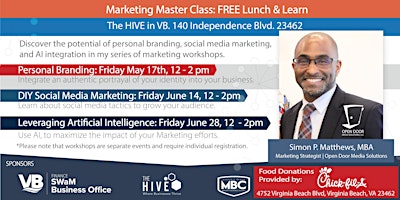 Imagen principal de Master Class, Lunch & Learn: Personal Branding, DIY Social Media, and AI