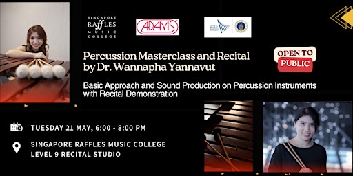 Immagine principale di Percussion Masterclass and Recital  by Dr. Wannapha Yannavut 