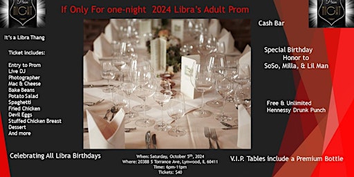 Libra's Adult Prom Birthday Bash - If Only for One Night primary image