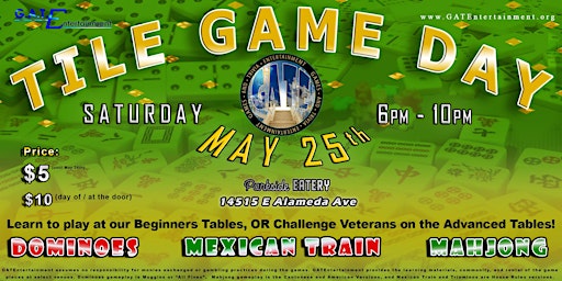Imagem principal do evento TILE GAME DAY!! (Mahjong, Dominos, Mexican Train)