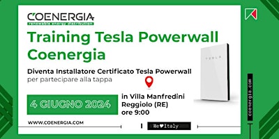 Immagine principale di Training per Installatori Certificati Tesla Powerwall - 4 Giugno 2024 