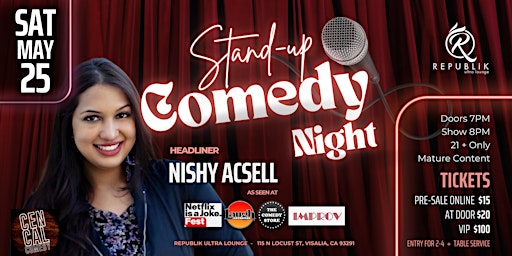 Imagem principal do evento Visalia Comedy Night with Nishy Acsell