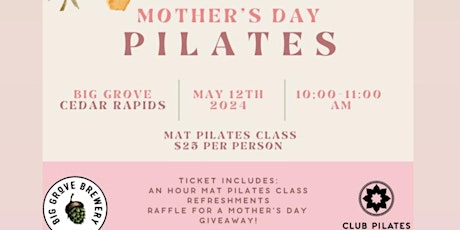 Mothers Day Mat Pilates at Big Grove Cedar Rapids