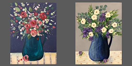 Painting folk art style flowers in acrylics. primary image