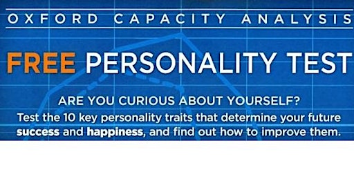 Imagem principal do evento Curious About Your Personality? Free Testing!