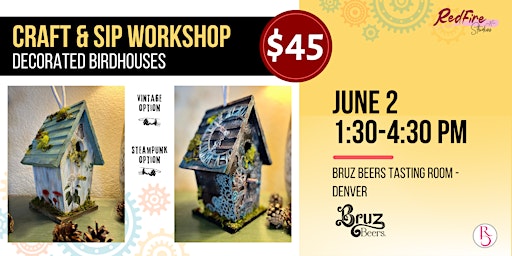 Decorated Birdhouses - Craft & Sip Workshop at Bruz primary image