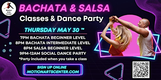 Primaire afbeelding van Bachata & Salsa Classes and Social Dance Party!