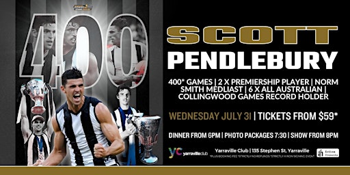 Scott Pendlebury's 400th Game Celebration LIVE at Yarraville Club! primary image