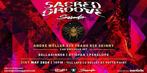 Sacred Groove // @SUSSUDIO // FT.ANDRE MULLER B2B FRANS B2B SKINNY// MAY 31 primary image