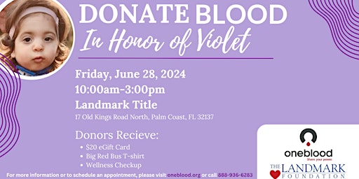 Imagem principal do evento Blood Donation Drive in Honor of Violet
