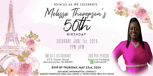 Imagem principal do evento INVITATION ONLY! Surprise 50th Birthday Luncheon Honoring Melissa Thompson