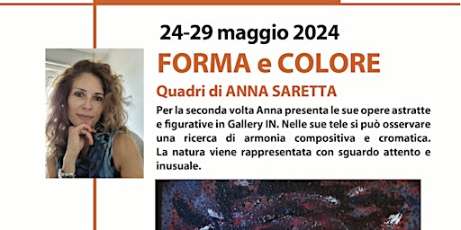 Imagem principal do evento "Forma e colore" mostra di quadri di Anna Saretta
