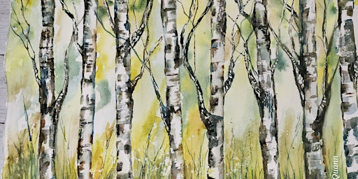 Image principale de Summer Birch forest in watercolor for beginners