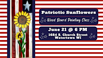 Patriotic Sunflowers Wood Board Painting Class  primärbild