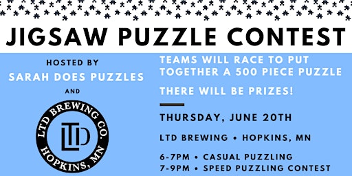 Imagem principal do evento Jigsaw Puzzle Contest at LTD Brewing with Sarah Does Puzzles - June 2024
