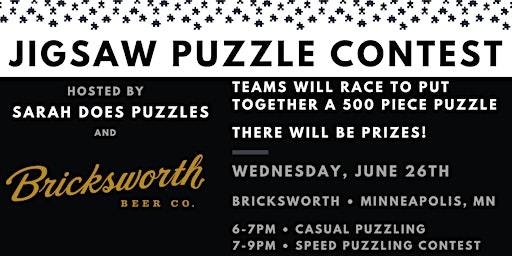 Imagem principal do evento Jigsaw Puzzle Contest at Bricksworth Beer Co. with Sarah Does Puzzles